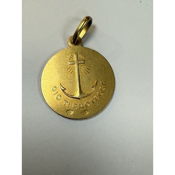 18K Yellow Gold Pendant Estate Jesus Christ Dio Ti Protegga Medal - Picture 7 of 9